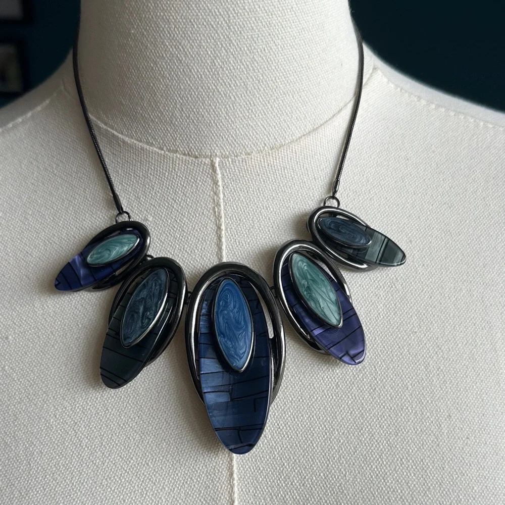 Statement Multi-Oval Blue & Teal Necklace & Earrings
